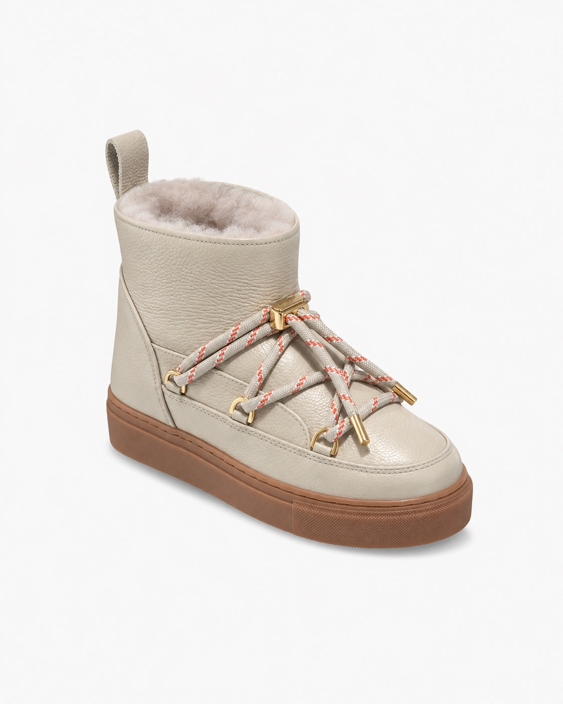Bottines INUIKII en cuir craie avec doublure laine et semelle brune — vue trois quarts