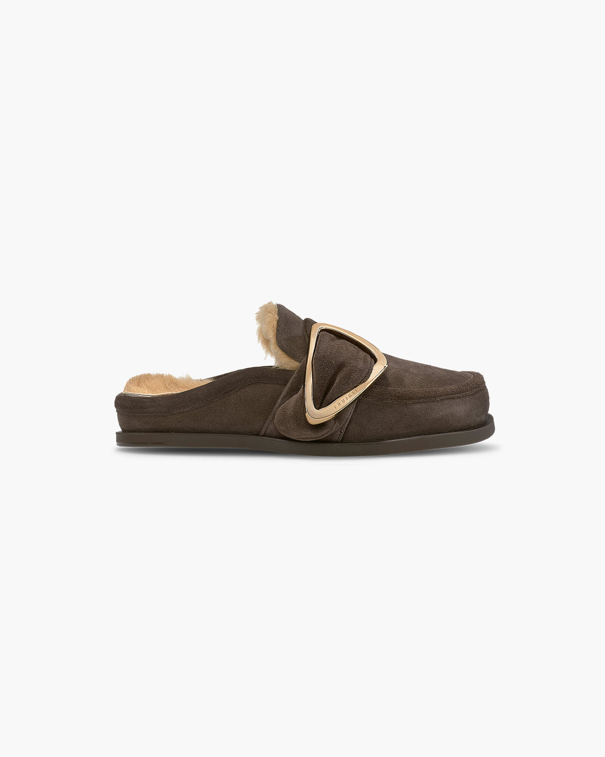 Mules fourrées INUIKII Shearling Mule Soft brun foncé avec boucle dorée — vue 1