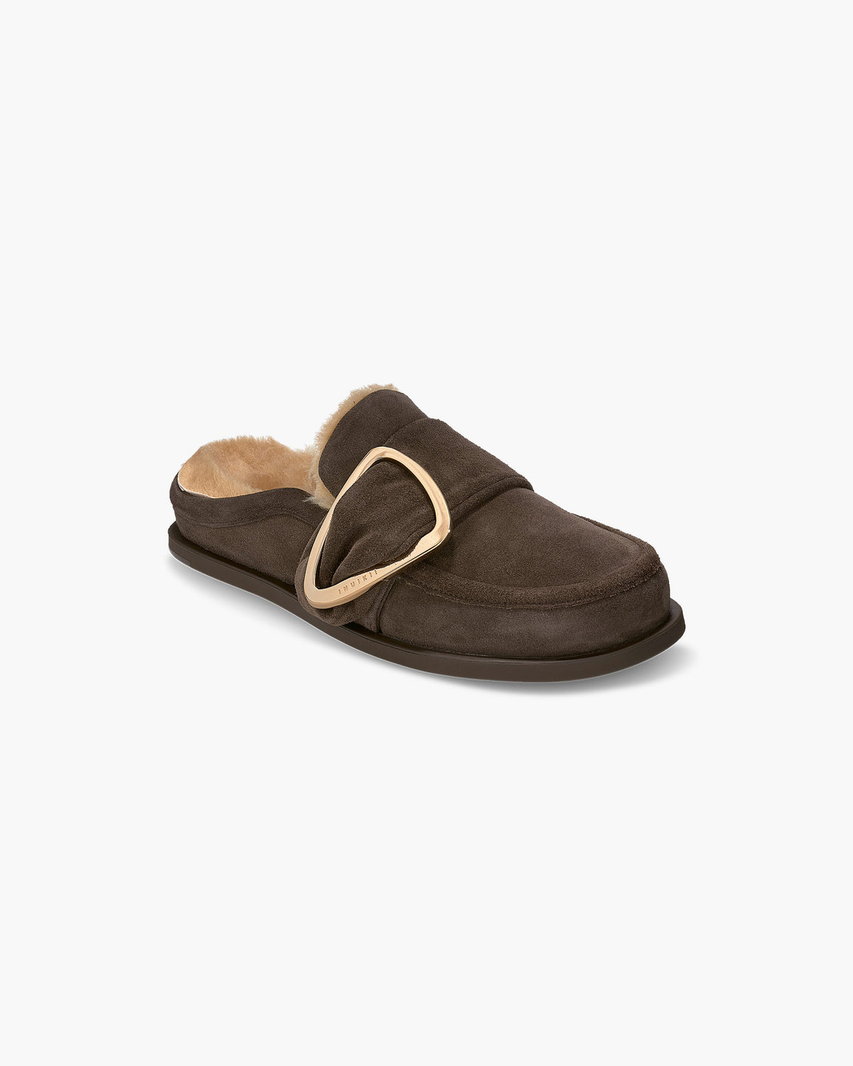 Mules fourrées INUIKII Shearling Mule Soft brun foncé avec boucle dorée — vue 2