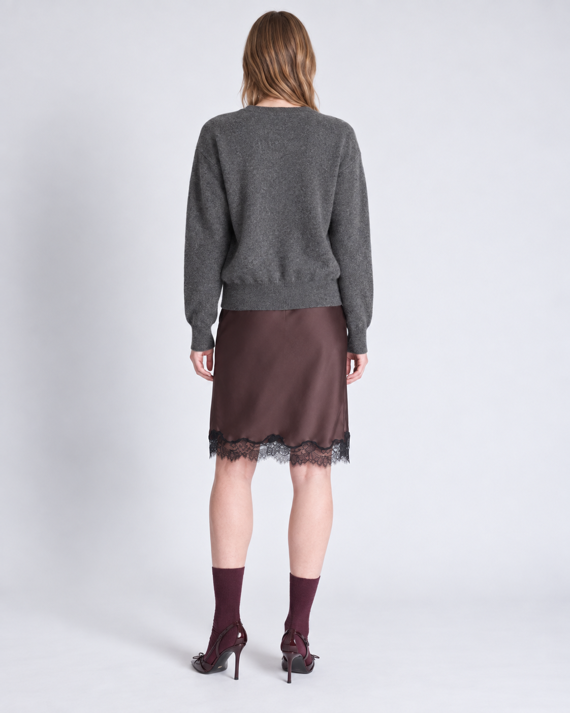 Cardigan réversible Lisette Absolut Cashmere gris foncé chiné porté vue de dos