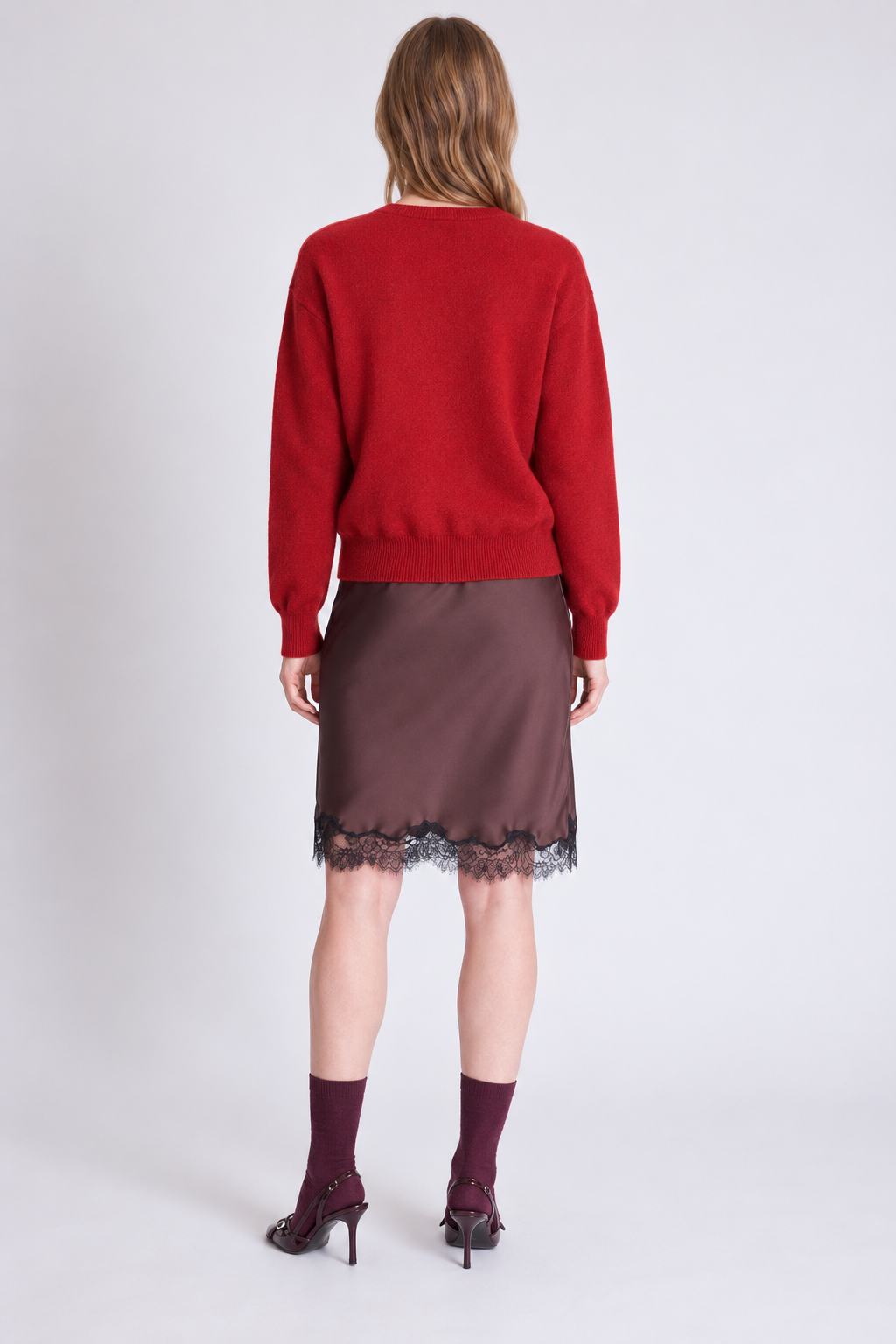 Cardigan réversible Lisette Absolut Cashmere rouge porté vue de dos