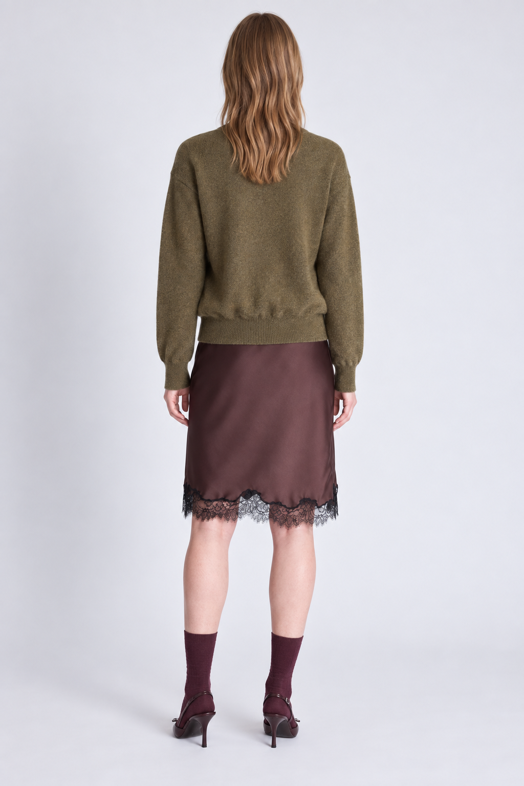 Cardigan réversible Lisette Absolut Cashmere sauge foncée porté vue de dos