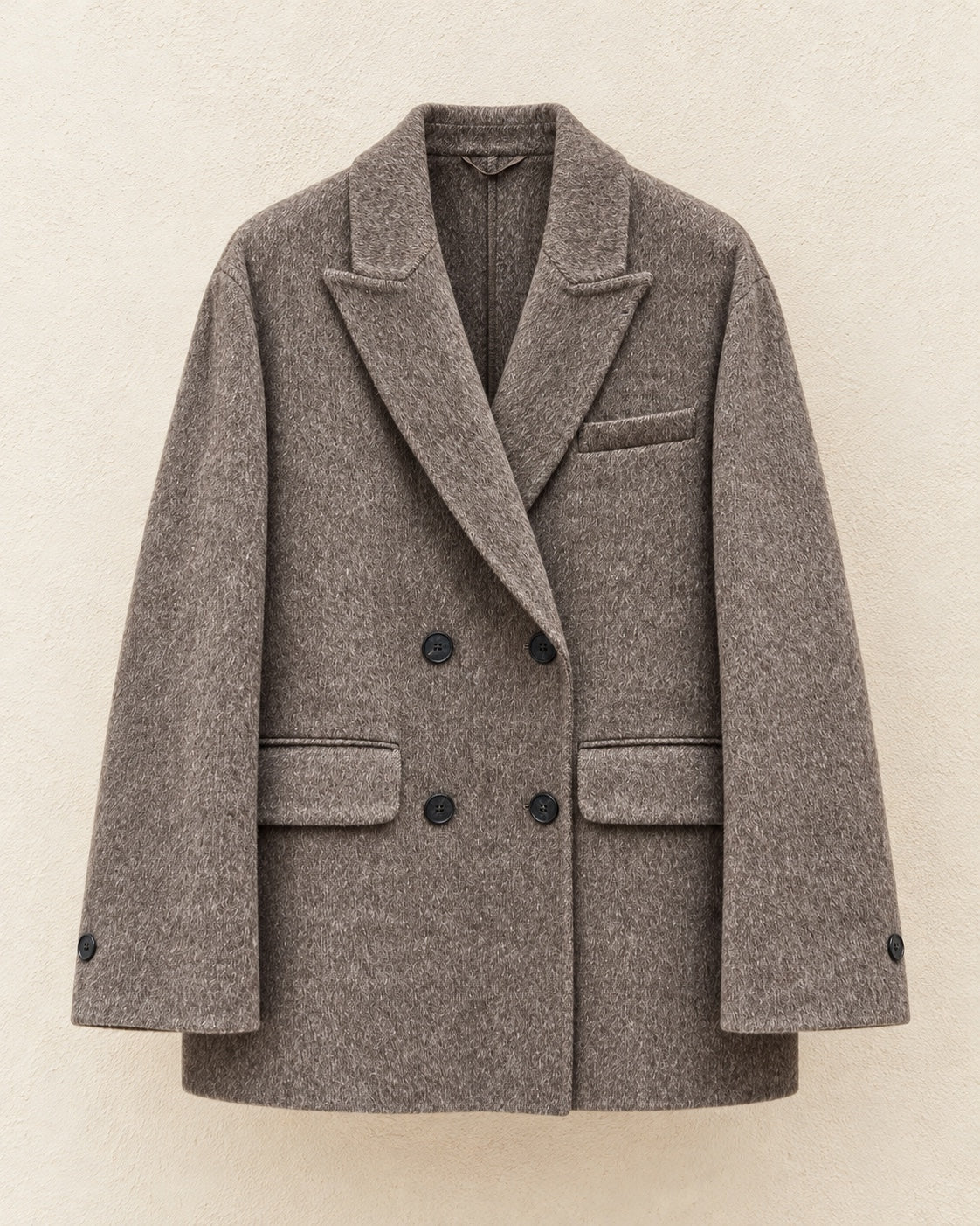 Blazer croisé brun taupe chiné en laine mélangée — vue de face