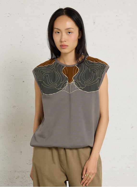Sweat SIROP LAYER gris Leon & Harper porté vue de face