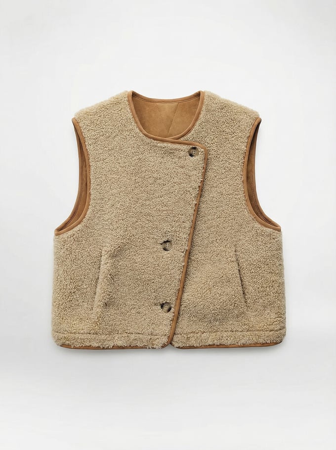 Veste sans manches VAS sherpa kaki Leon & Harper vue de face